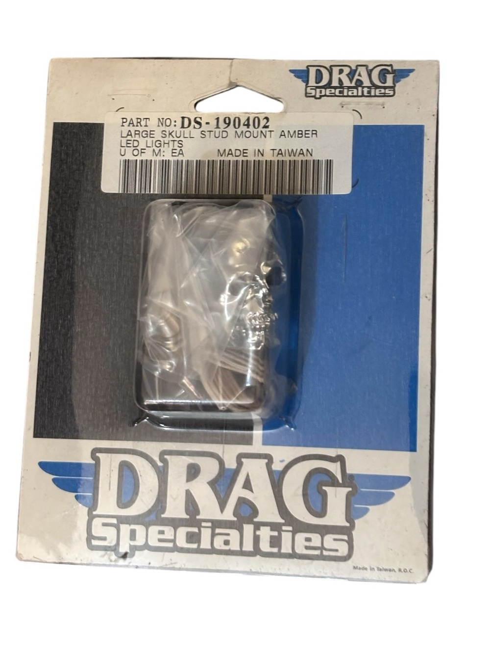 Vintage/NOS Drag Specialties DS-190402 Large Skull Stud-Mount Amber LED Light